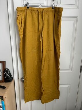 Old Navy XL Tall Drawstring Linen Pants in Mustard Yellow